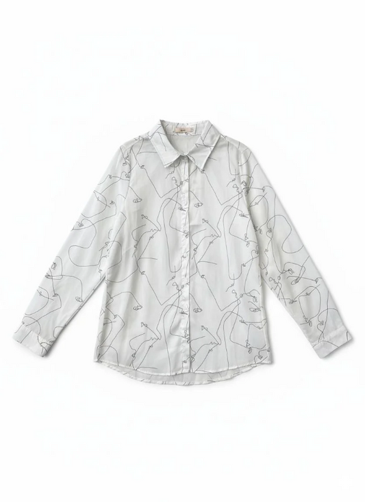 Camisa Estampa Lineas Blanco CUATROASES