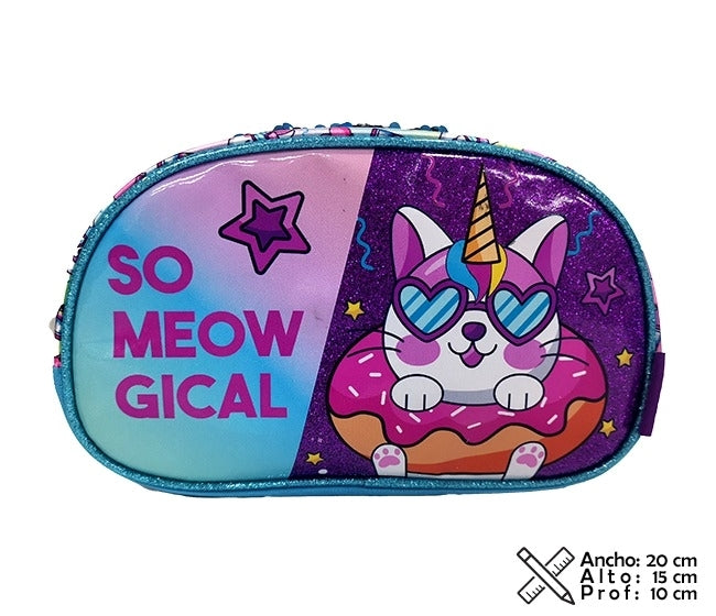 Cartuchera Phi Phi Bags Gatito Unicornio 2 Cierres