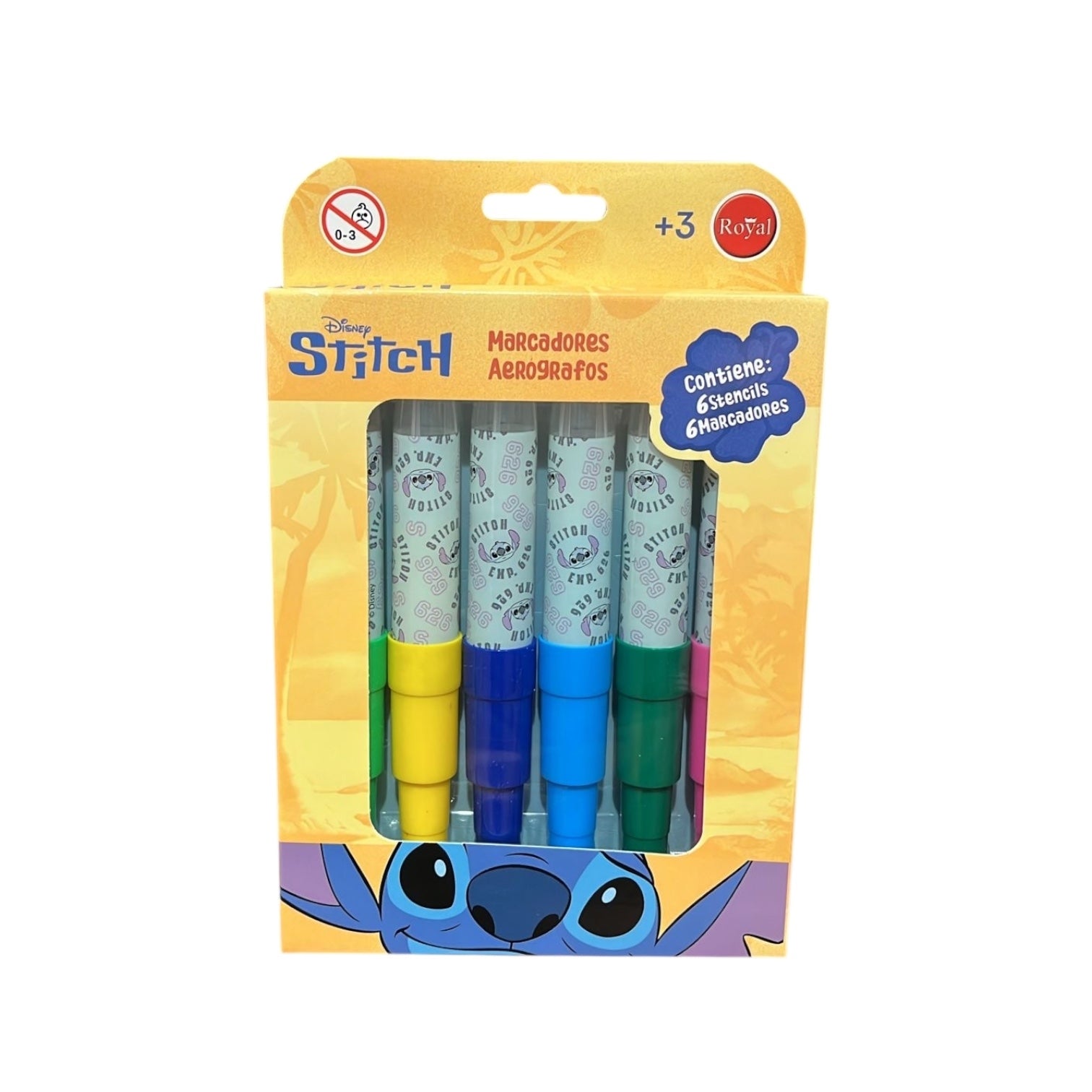 Marcador aerografo stitch 6 unidades + stencils royal