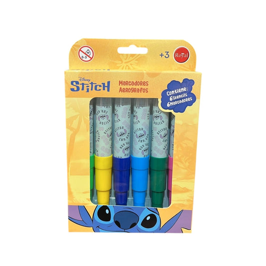 Marcador aerografo stitch 6 unidades + stencils royal
