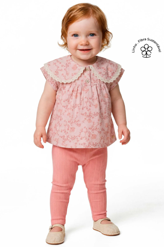 Conjunto Lino Floral Elian - Rosa