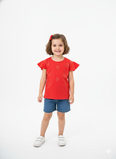Remera Niña Flores Rojo