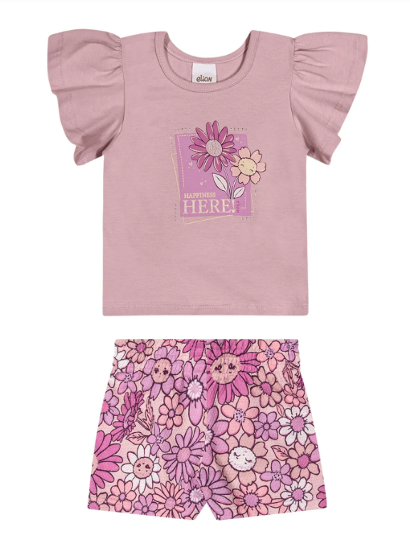 Conjunto Niña Flores Rosa