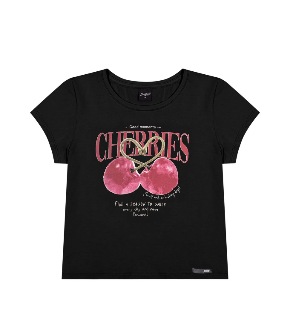 Remera Juvenil Cherries Rosa Preto