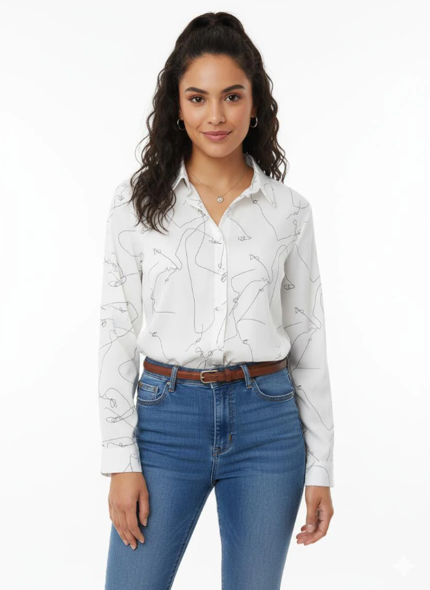 Camisa Estampa Lineas Blanco CUATROASES