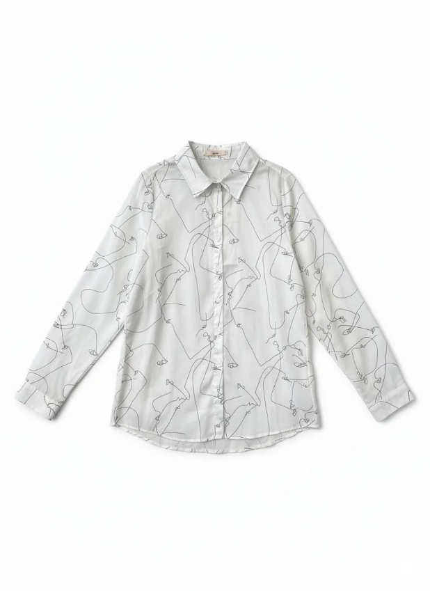 Camisa Estampa Lineas Blanco CUATROASES