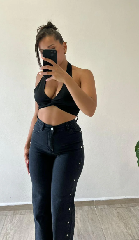 WIDE LEG CON TACHAS PRETO