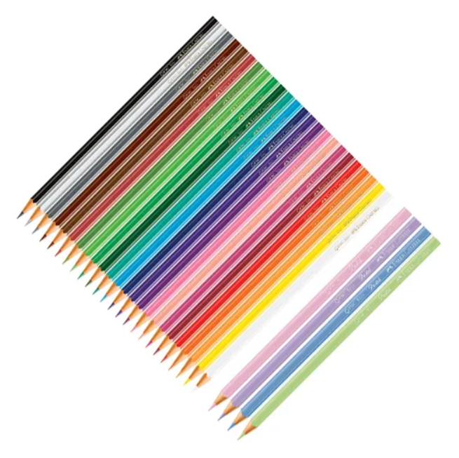Lápices De Colores Faber Castell X 24 Largos + 4 Pastel = 28