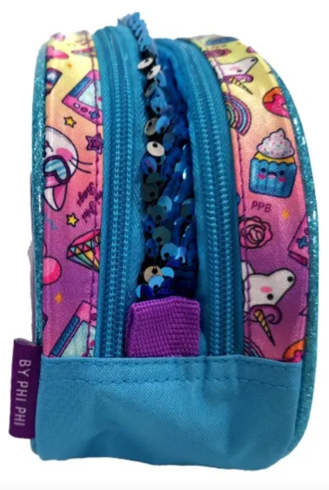 Cartuchera Phi Phi Bags Gatito Unicornio 2 Cierres