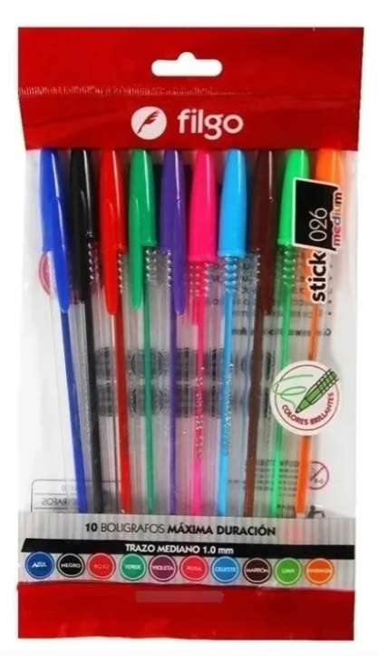 Boligrafo Filgo Stick 1mm X 10 Colores Surtidos