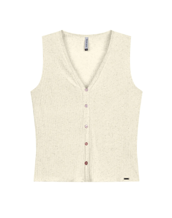 Musculosa acanalada escote en V Marialícia - Beige