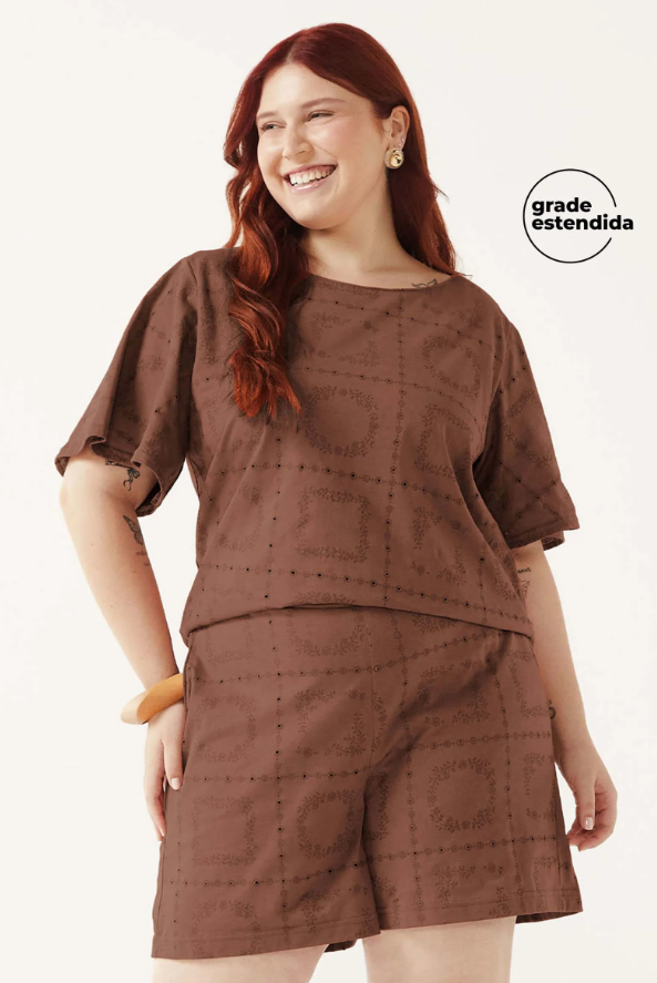 Short Floral Marialicia - Terracota
