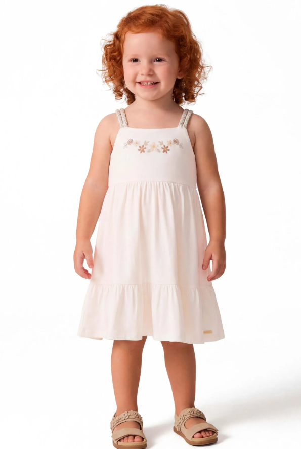 Vestido Flores Bordado Coloritta - Crudo