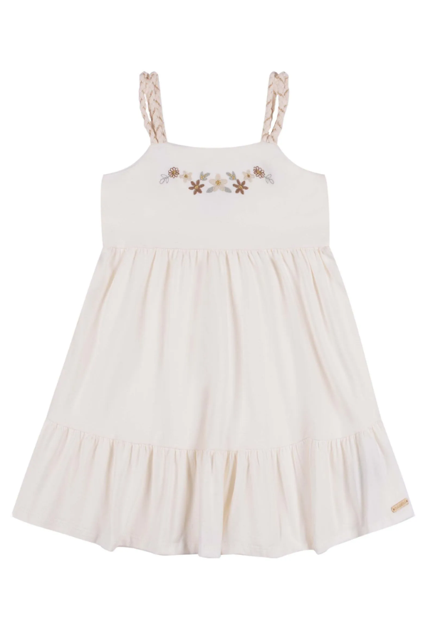 Vestido Flores Bordado Coloritta - Crudo