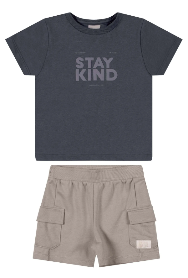 Conjunto Cargo Coloritta - Azul/Beige