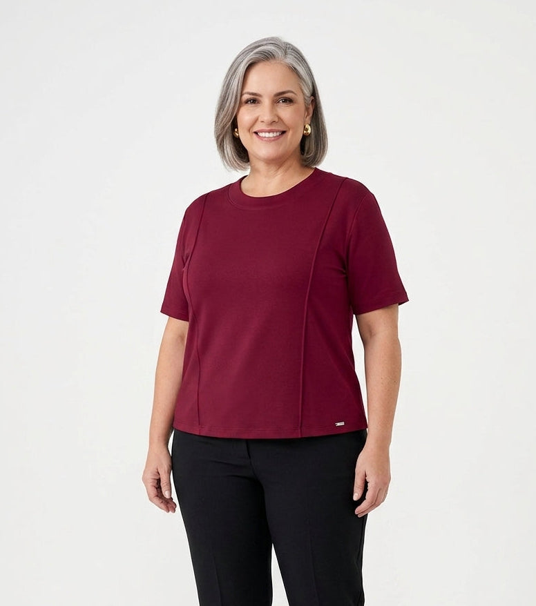 Blusa con detalle acanalado - Marialícia Roja