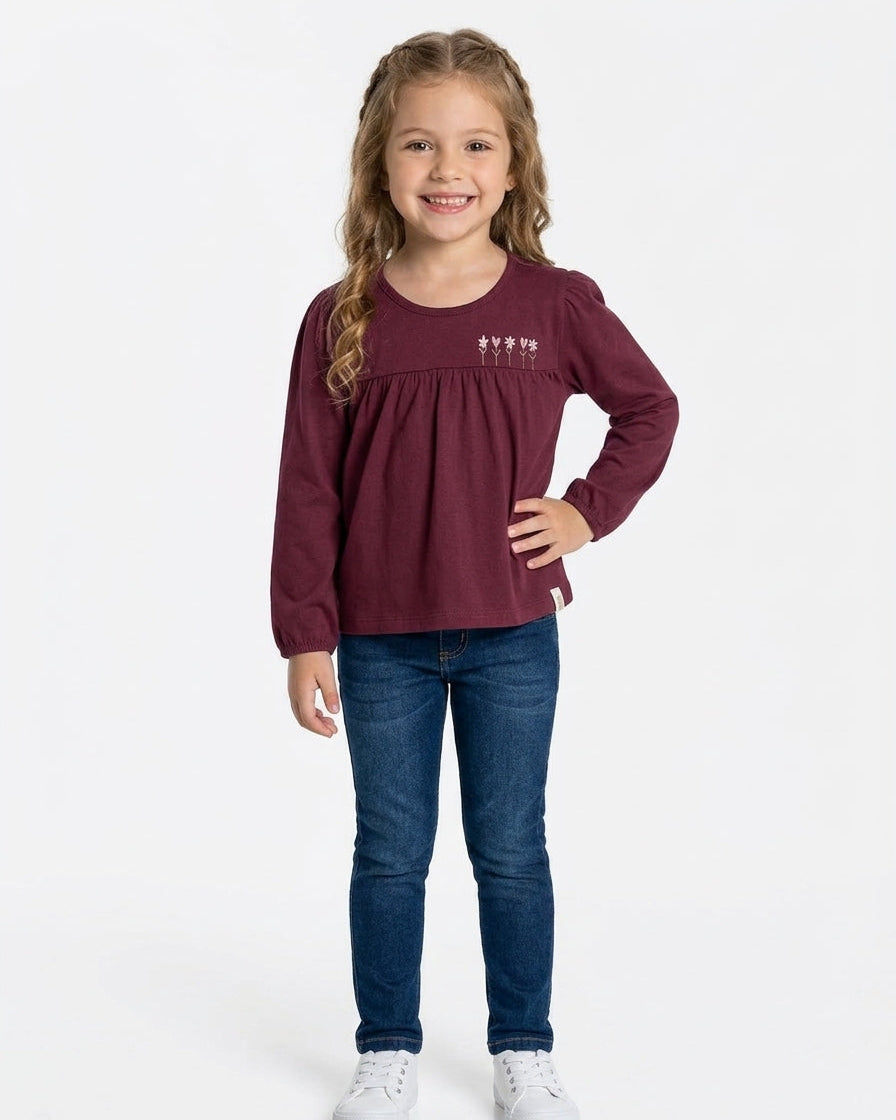 Remera Bordada Niña Elian - Bordo
