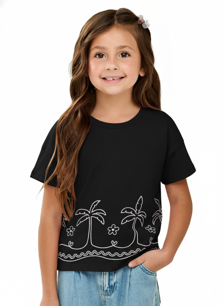 Remera Estampada Palmeras Preto