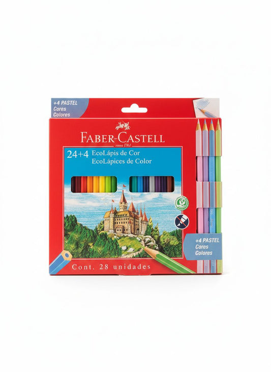 Lápices De Colores Faber Castell X 24 Largos + 4 Pastel = 28