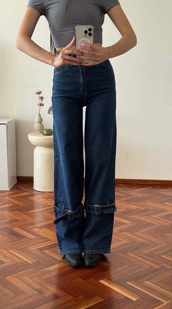 Jean hebillas azul