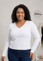Remera Mujer Escote V Blanca