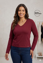 Remera Mujer Escote V Rojo
