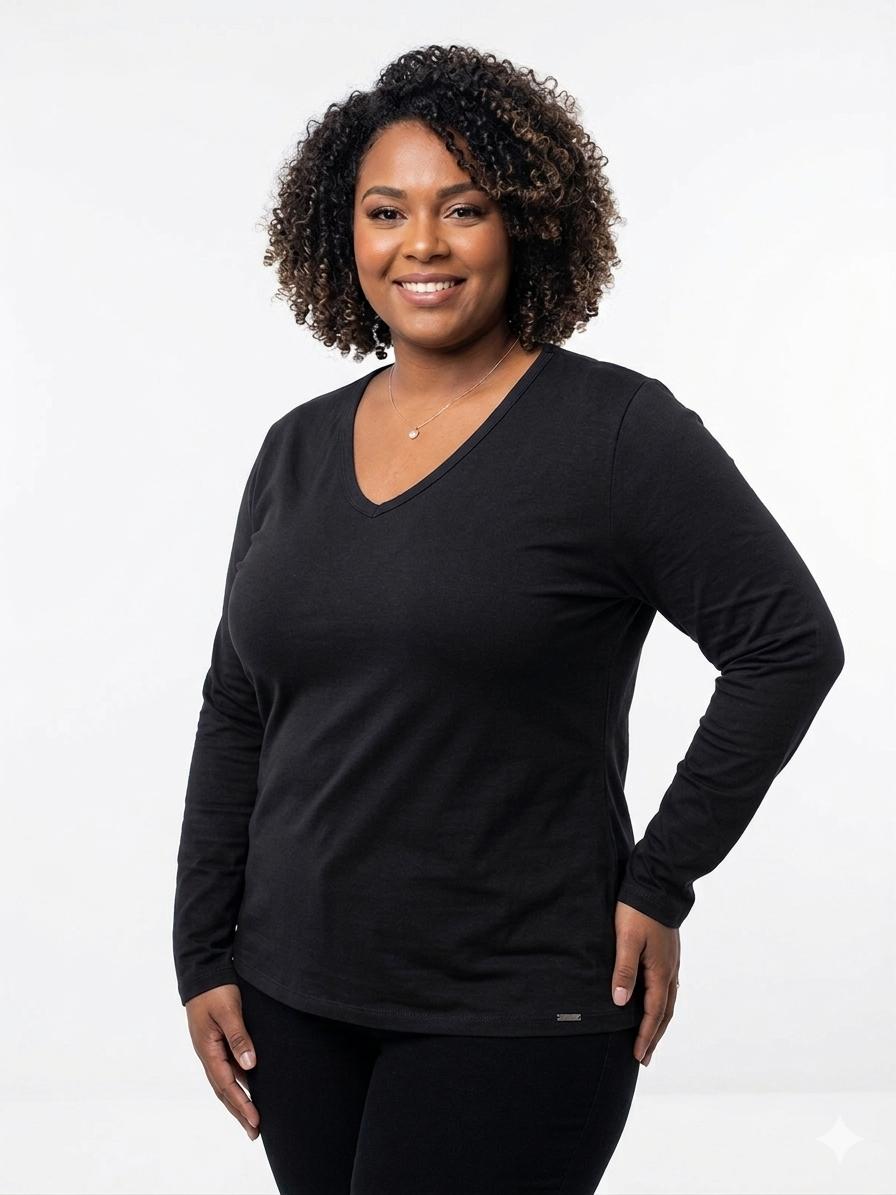 Remera Mujer Escote V Preto