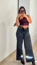 Jean Wide Leg Tiro Bajo - Gris