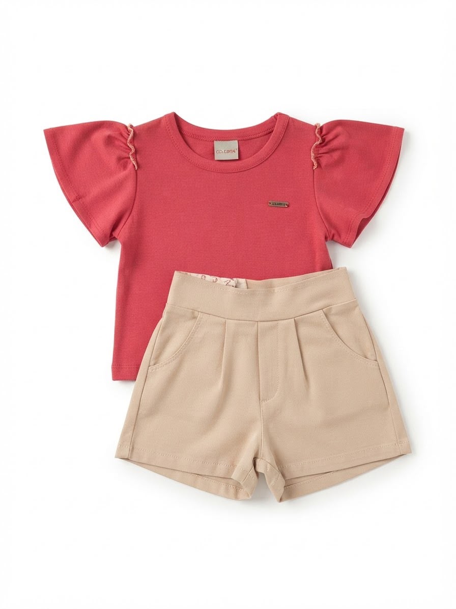 Conjunto Volado Coloritta - Coral/Beige